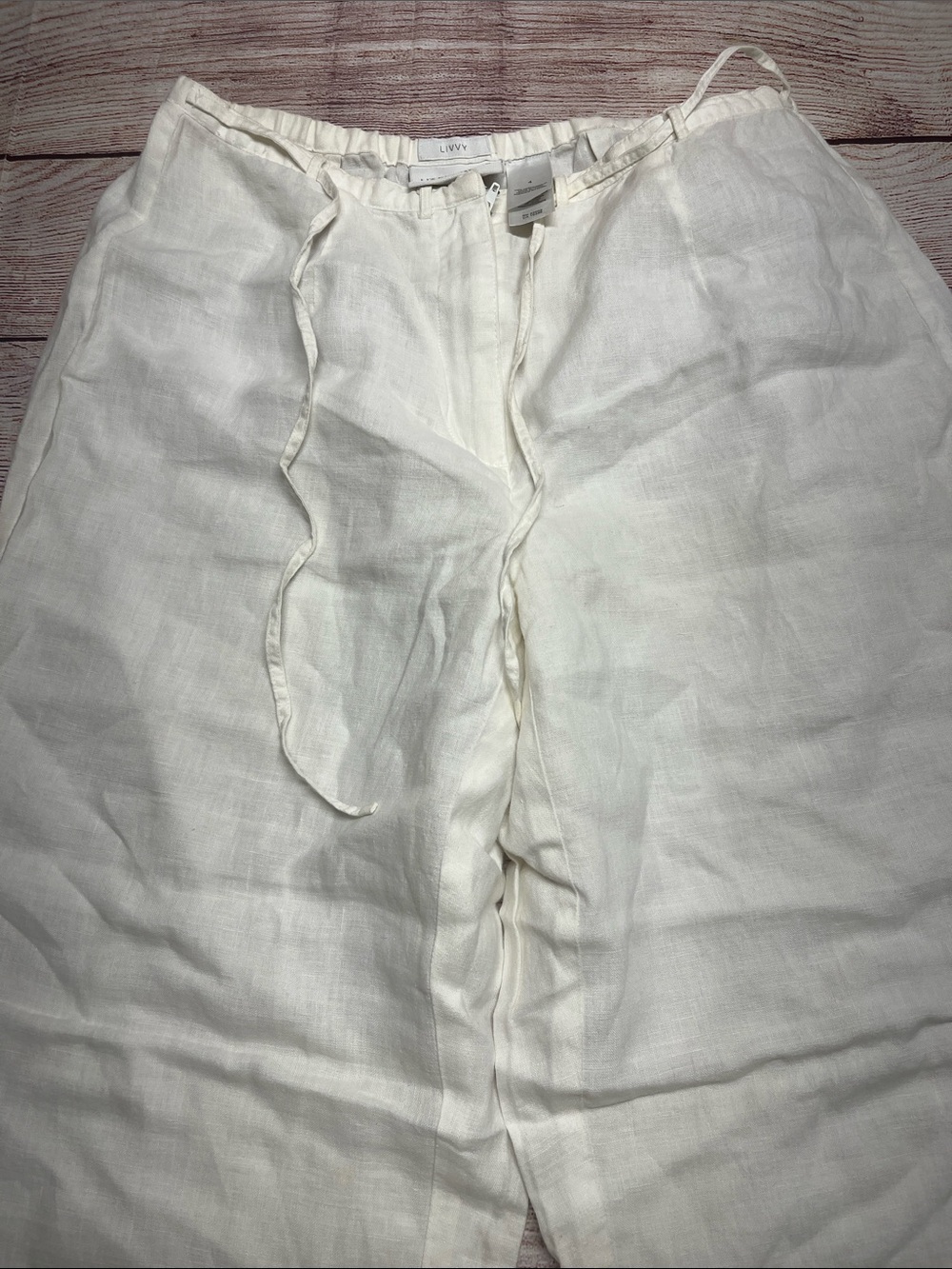 Liz Claiborne White Linen Drawstring Trousers